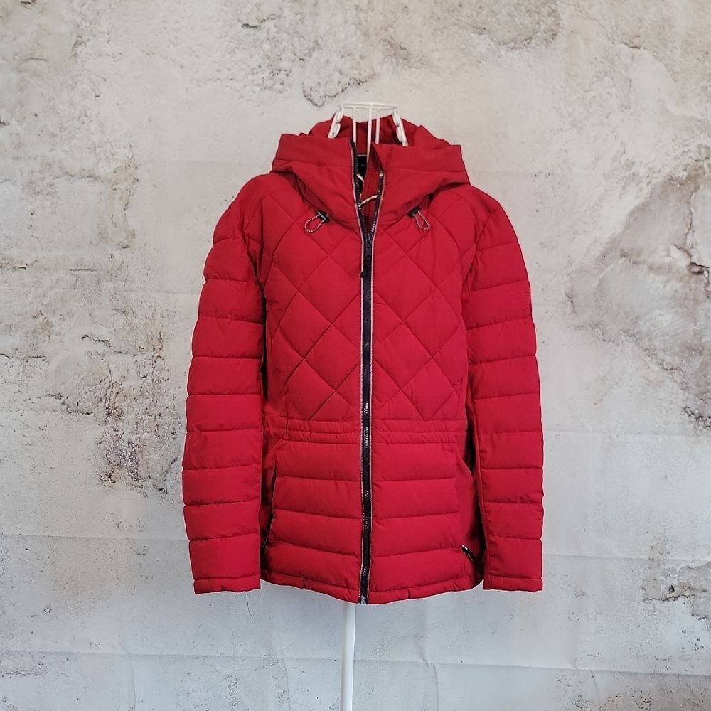 Tommy Hilfiger Jacket Quilted Red Hooded Midweight Womens Size XL